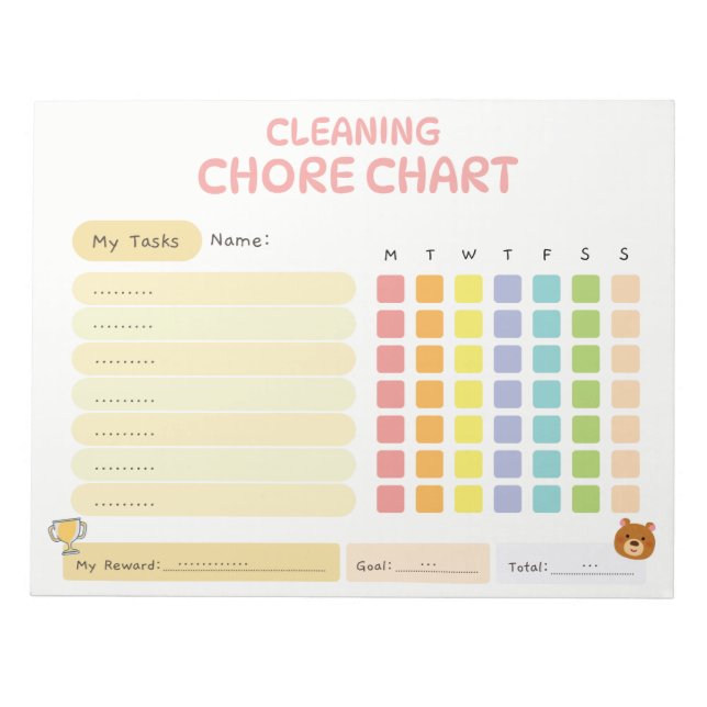 Bloc De Notas Kids Cleaning Chore Chart Weekly Reward Tracker (Frente)