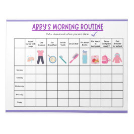Bloc De Notas Kids Morning Routine Checklist with Cute Icons