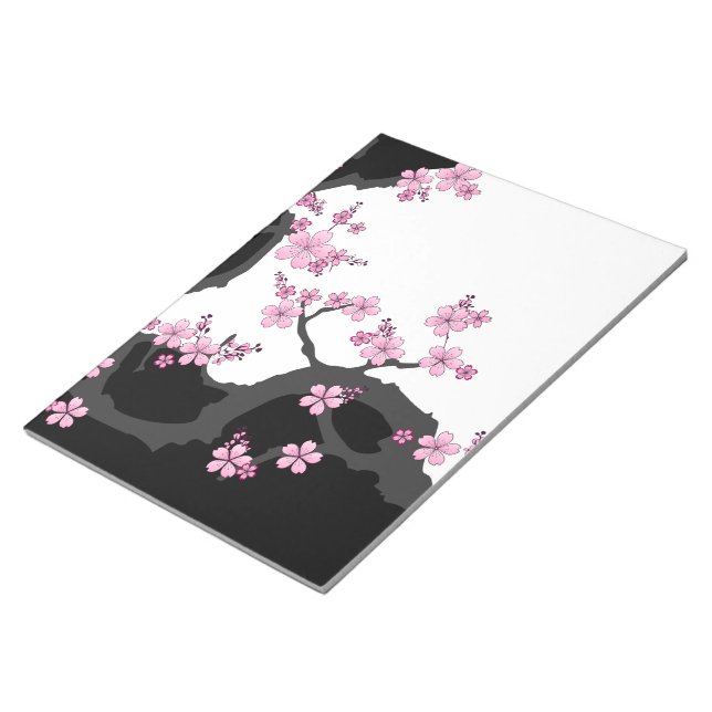 Bloc De Notas Kimono japonés Sakura negro y rosa blanco (Lado Derecho)