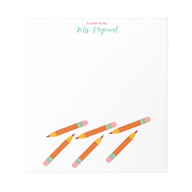 Bloc De Notas Kindergarten Orange Crayons & Erasers Teacher Note (Frente)