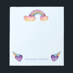 Bloc De Notas La acuarela del arcoiris infantil | Añadir nombre<br><div class="desc">Este es un ilustracion acuarela de un arco iris que sale de las nubes y los corazones. Puede imprimir su nombre en la parte inferior de este producto. El texto es editable. ¡Excelente papelería personalizada para que los niños la usen en la escuela!</div>