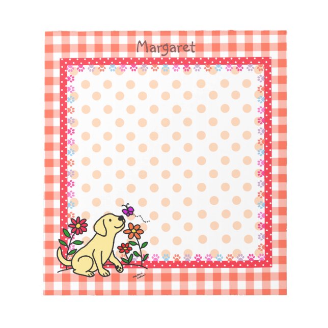 Bloc De Notas Labrador amarillo y verde personalizado (Frente)