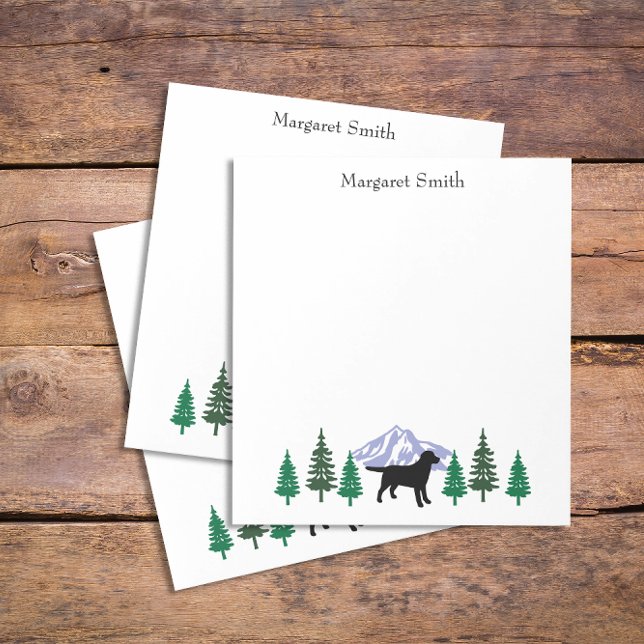Bloc De Notas Labrador negro contorno árbol verde perenne Notepa (Personalized Black Labrador Outline Evergreen Trees Design Notepad for Labrador Owners.  Silhouette.)