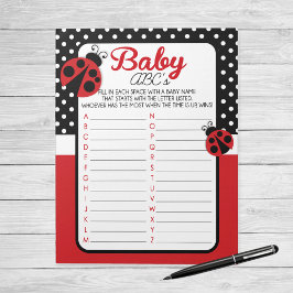 Bloc De Notas Ladybug ABC Baby Name Shower Game Pack