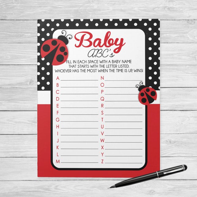 Bloc De Notas Ladybug ABC Baby Name Shower Game Pack (Ladybug ABC Baby Name Baby Shower Game Pack of 40)