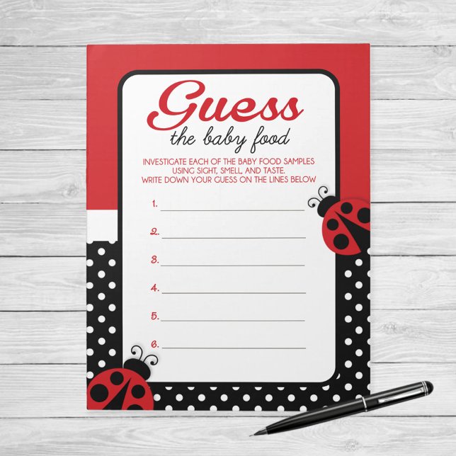 Bloc De Notas Ladybug Adivina El Paquete De Respuesta De La Part (Ladybug Guess The Baby Food Baby Shower Game)