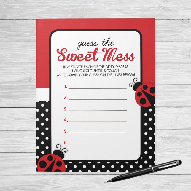 Bloc De Notas Ladybug Adivina La Respuesta Del Dulce Juego De Me (Ladybug Guess the Sweet Mess Baby Shower Game)