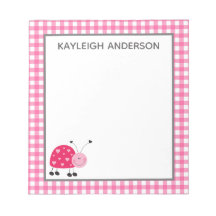 Ladybug y Pink Gingham Notepad