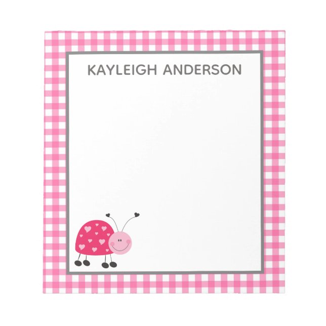 Bloc De Notas Ladybug y Pink Gingham Notepad (Frente)