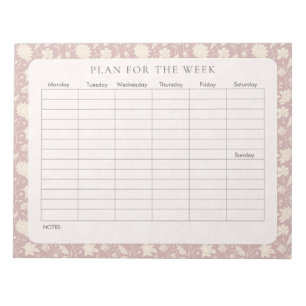 Bloc De Notas Lágrima de planner floral de color rosa