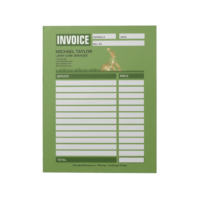 Bloc De Notas Landscaping Lawn Mowing Business Receipt Invoice (Lado Izquierdo)