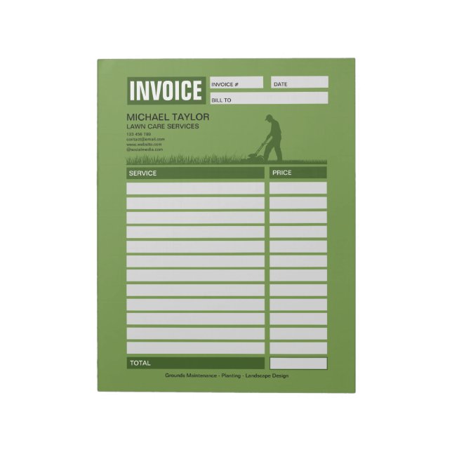 Bloc De Notas Landscaping Lawn Mowing Business Receipt Invoice (Lado Izquierdo)
