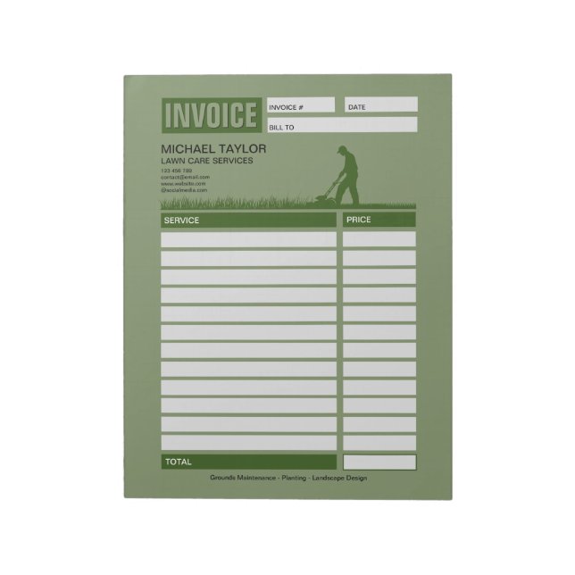 Bloc De Notas Landscaping Lawn Mowing Business Receipt Invoice (Lado Izquierdo)