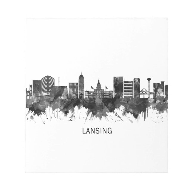 Bloc De Notas Lansing Michigan Skyline BW (Frente)