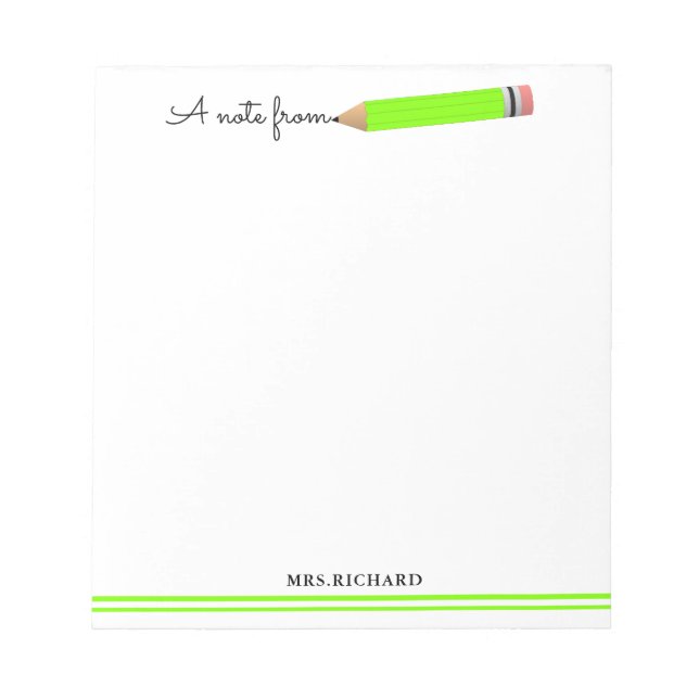 Bloc De Notas Lápiz Cuto Una Nota Del Profesor Personalizado (Frente)