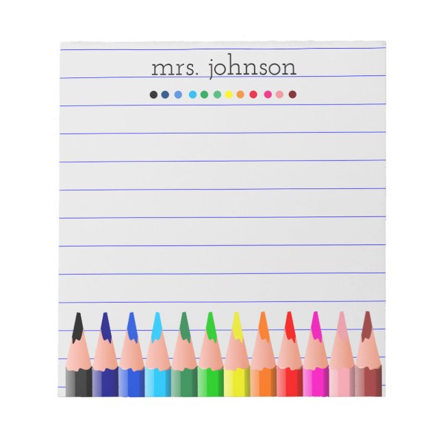 Bloc De Notas Lápiz de arcoiris del profesor personalizado (Frente)