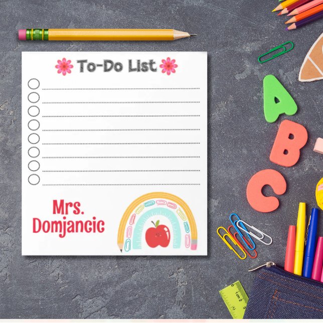 Bloc De Notas Lápiz de arcoiris personalizado con manzana (Teacher rainbow retro personalized to do list)