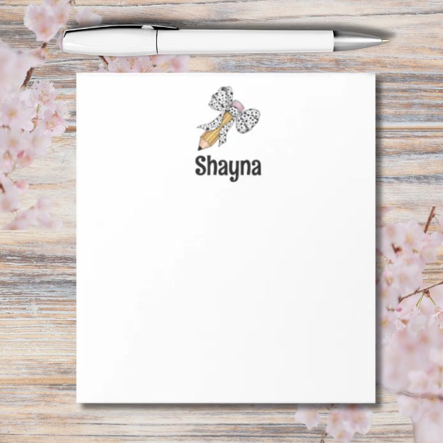 Bloc De Notas Lápiz personalizado del profesor con arco de impre (Personalized pencil with bow and animal print)