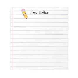 Bloc De Notas Lápiz sonriente de corte del profesor de nombre pe