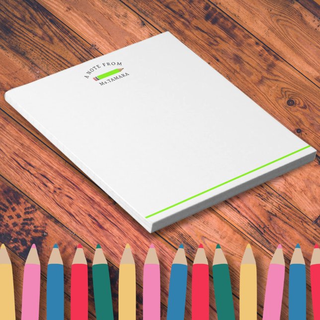 Bloc De Notas Lápiz verde lindo del nombre del profesor personal (Cute Green Pencil  From Personalized Teacher Name naotepad)