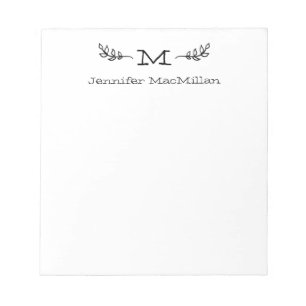 Bloc De Notas Laurel Monograma inicial blanco personalizado