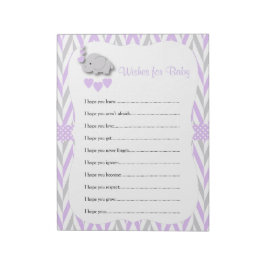 Bloc De Notas Lavanda y Baby Shower de Elefante Gris - Deseos 2