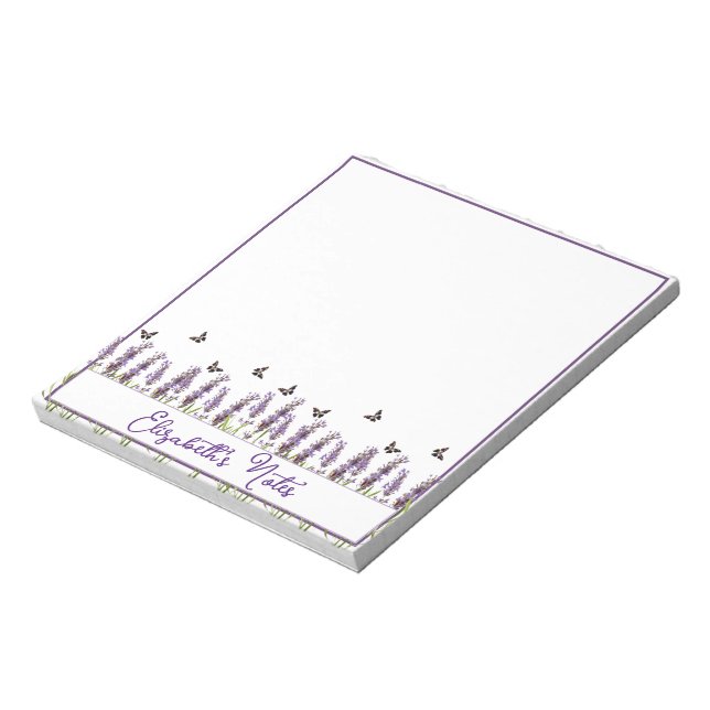 Bloc De Notas Lavanda y mariposas personalizadas (Lado Izquierdo)