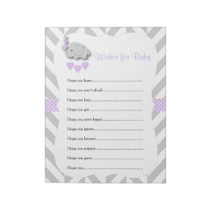 Bloc De Notas Lavender and Gray Elephant Baby Shower - Wishes