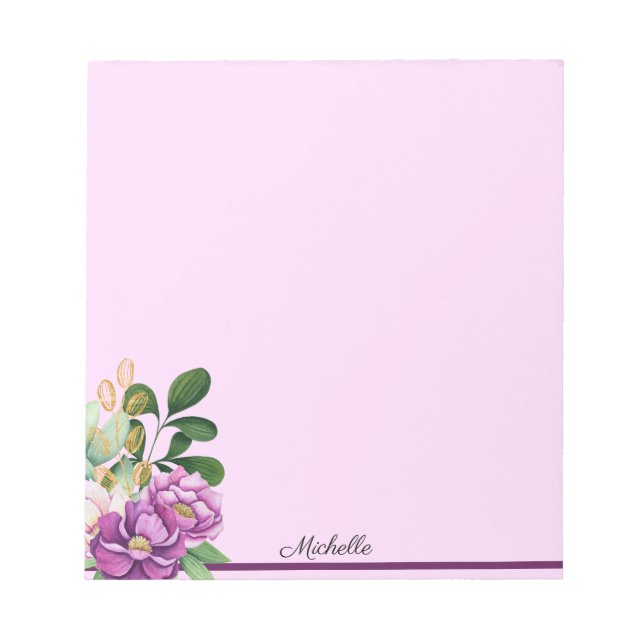 Bloc De Notas Lavender Flores Púrpura Notepad Tu Nombre Texto (Frente)