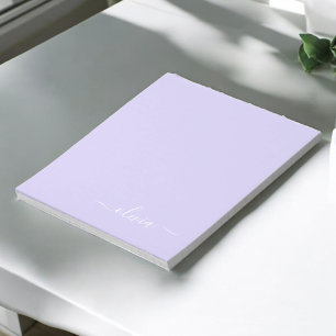 Bloc De Notas Lavender Purple Modern Script Girly Monograma Nomb