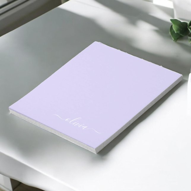 Bloc De Notas Lavender Purple Modern Script Girly Monograma Nomb (Subido por el creador)
