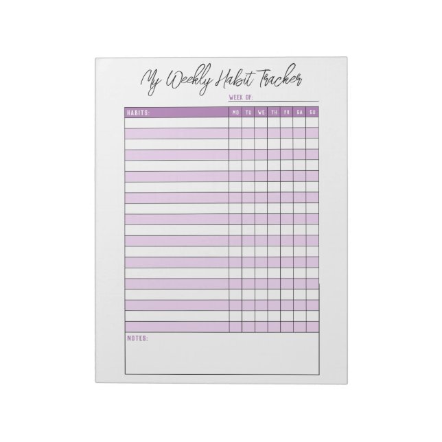 Bloc De Notas Lavender Purple Weekly Habit Tracker (Lado Izquierdo)