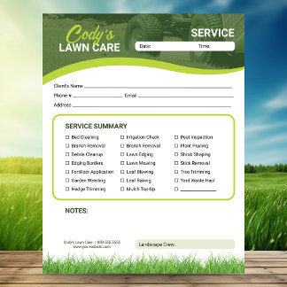 Bloc De Notas Lawn Care Landscaping Service Maintenance Form
