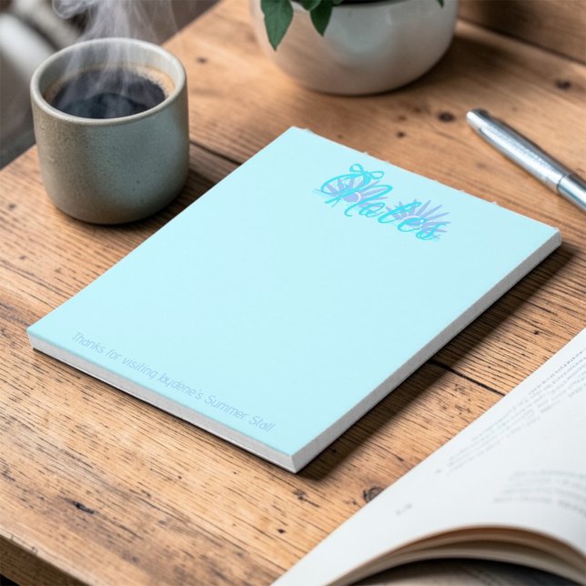 Bloc De Notas Lazo azul y turquesa con explosión de sol (Teal & blue colors for home or corporate giveaway. Promote your small business with style. )