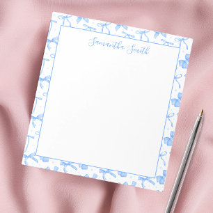 Bloc De Notas Lazo Coquette Azul con Nombre Personalizado 