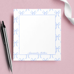 Bloc De Notas Lazos de Coqueta Azules Bonitos Monograma Femenino