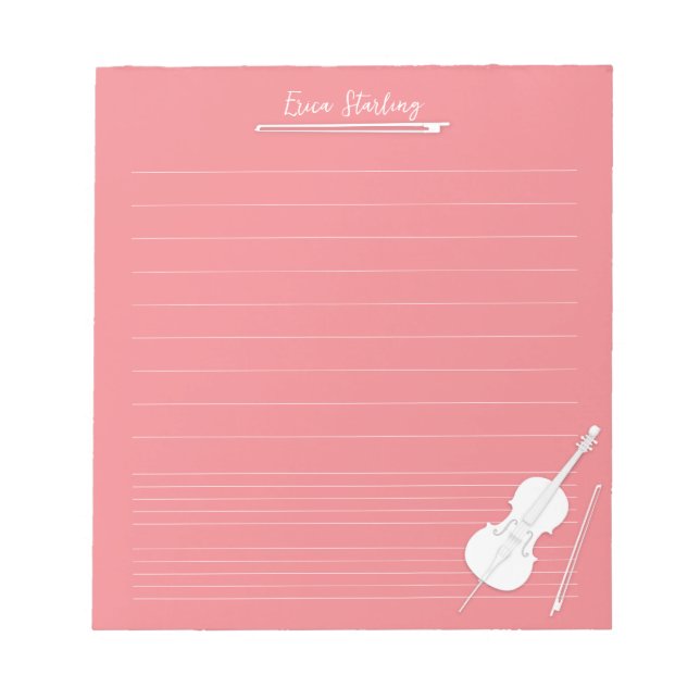 Bloc De Notas Lección de música personalizada Cello blanco Rosa  (Frente)