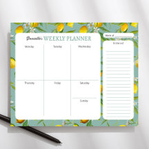 Lemon Theme Personalized Weekly Planner Pad
