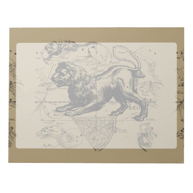 Bloc De Notas Leo Constellation Map Hevelius 1690 en Taupe (Frente)