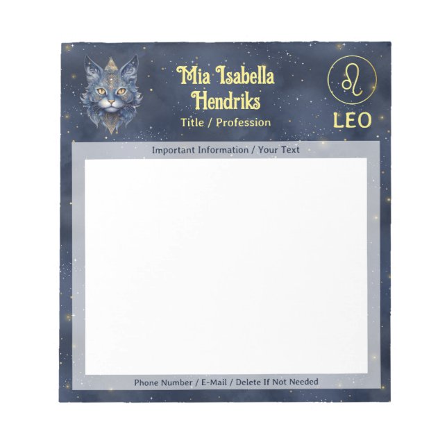 Bloc De Notas León de Rótulo zodiaco y gato místico - Notepad (Frente)