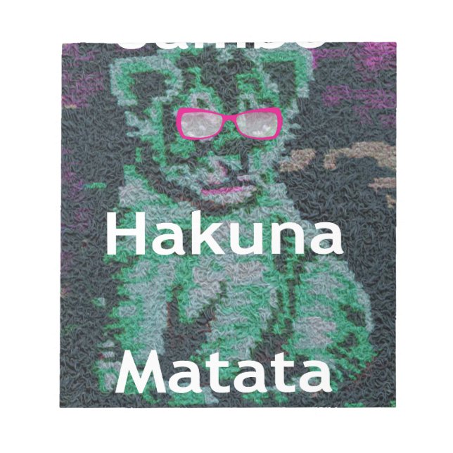 Bloc De Notas León verde con gafas rosas "Hakuna Matata" Arte (Frente)
