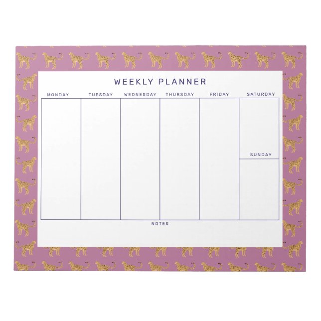 Bloc De Notas Leopard, Cheetah Weekly Planner Notepad (Frente)