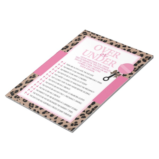 Bloc De Notas Leopard Over o Under Baby Shower Game Pack (Lado Derecho)