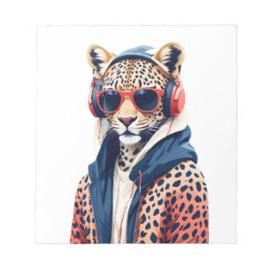 Bloc De Notas Leopard usando Hoodie Funny personaje de animal de