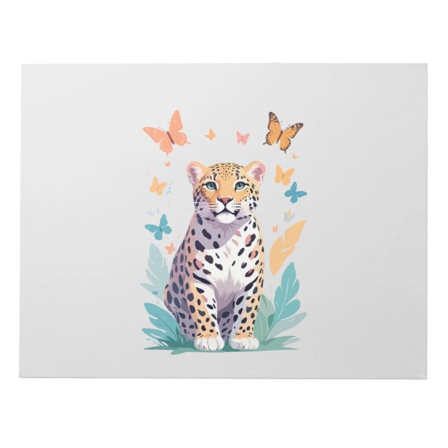 Bloc De Notas Leopardo Vector Mariposa Adorable Fun Animal (Frente)