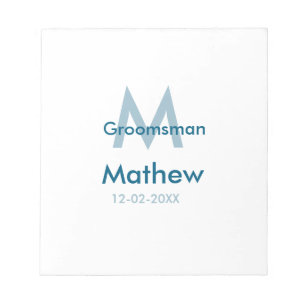 Bloc De Notas Letra azul marino groomsman fecha masculina por