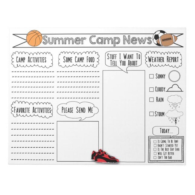 Bloc De Notas Letra de campamento deportivo estacionario de camp (Frente)