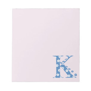 Bloc De Notas Letra de patrón de flor K(azul)