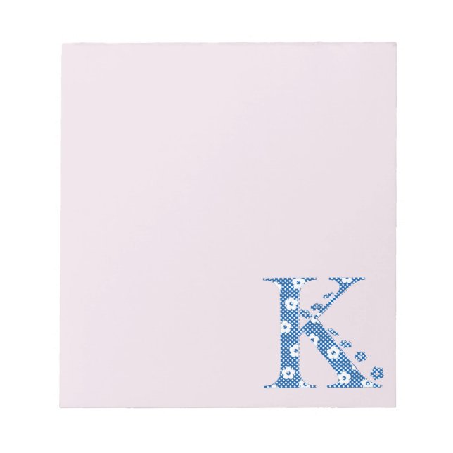 Bloc De Notas Letra de patrón de flor K(azul) (Frente)