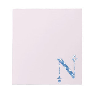Bloc De Notas Letra de patrón de flor N(azul)